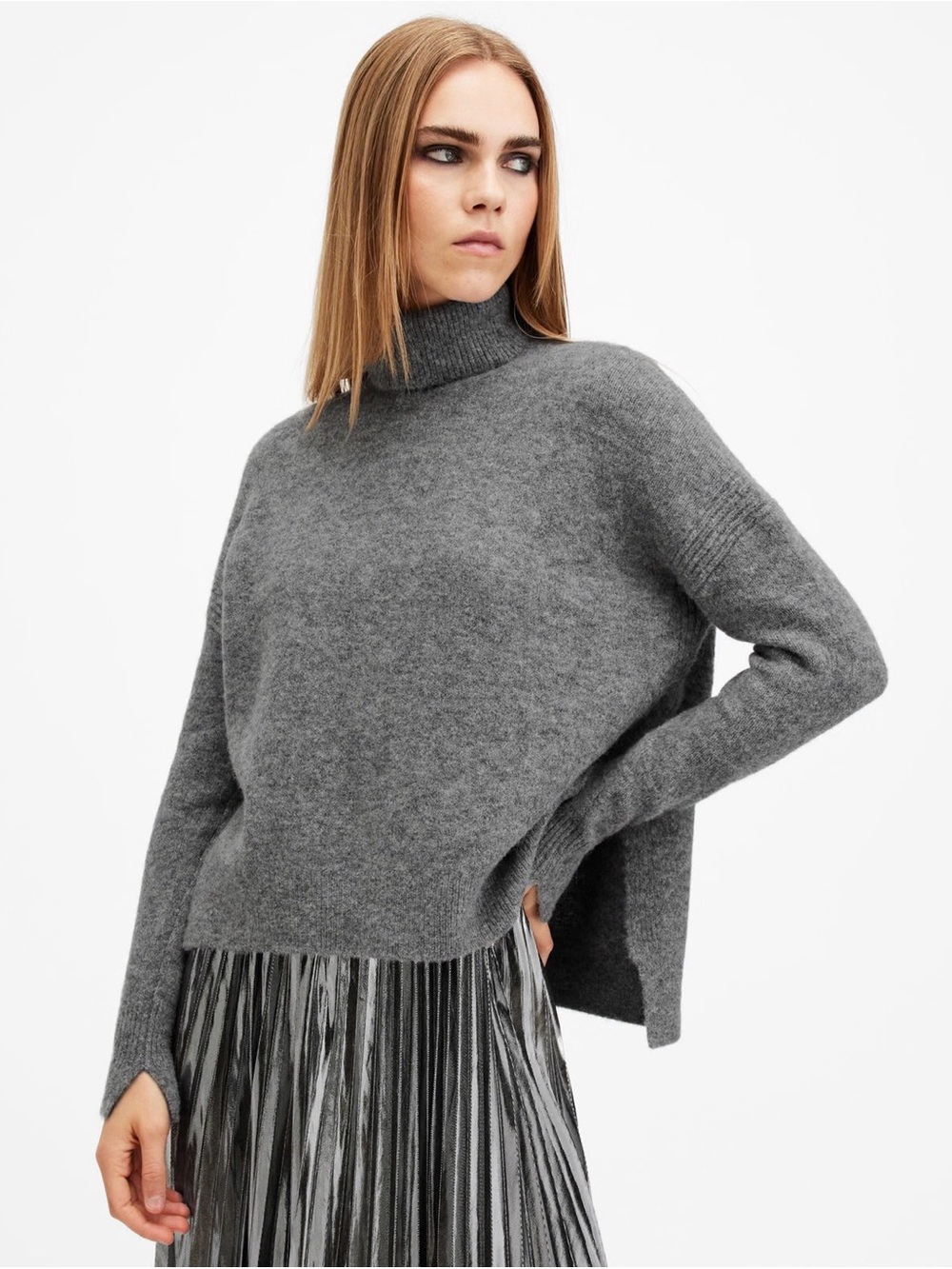 All Saints Cozy Grey Turtleneck Women's Sweater